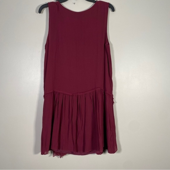Theory Rinoe Georgette Silk Bordeau Ruffle Drop Waist Sleeveless Dress 8 - Picture 8 of 8
